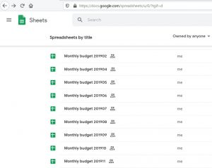 Google spreadsheet - zoznam mojich súborov
